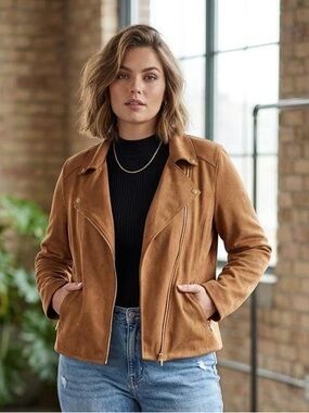Philosophy Cognac Suede Moto Jacket